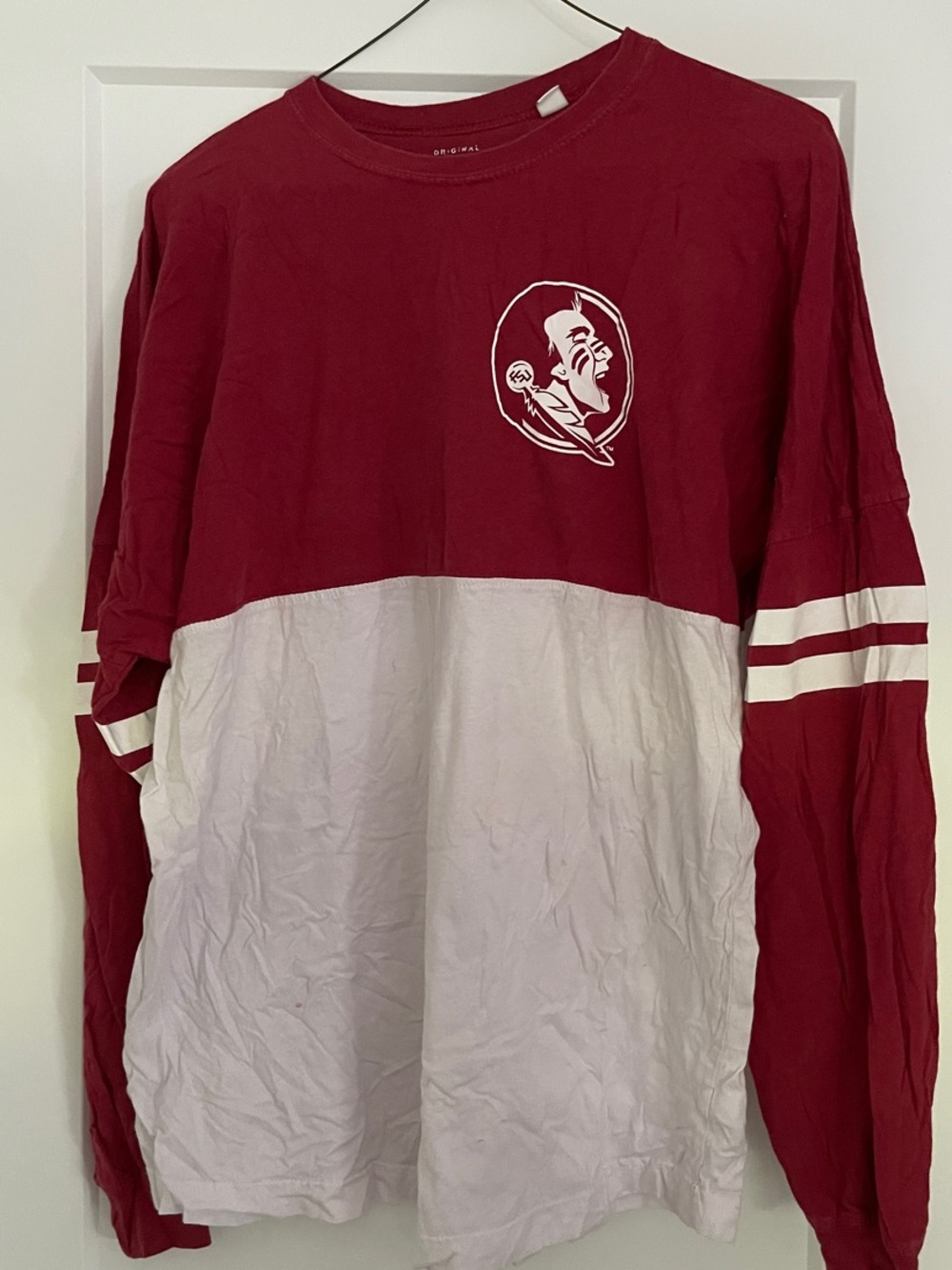 Women's Two-Tone Maroon and White Long Sleeve Tee